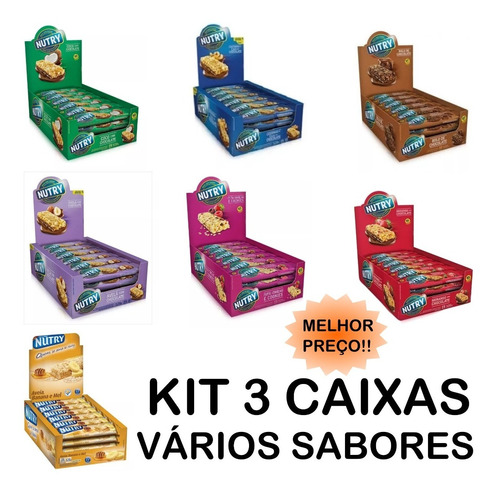 Kit 3 Caixas Barra Cereal Nutry 48un Escolha Sabor- Atacado