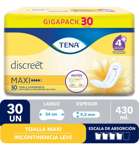 Tena Toallas Incontinencia Discreet Maxi 30 Un