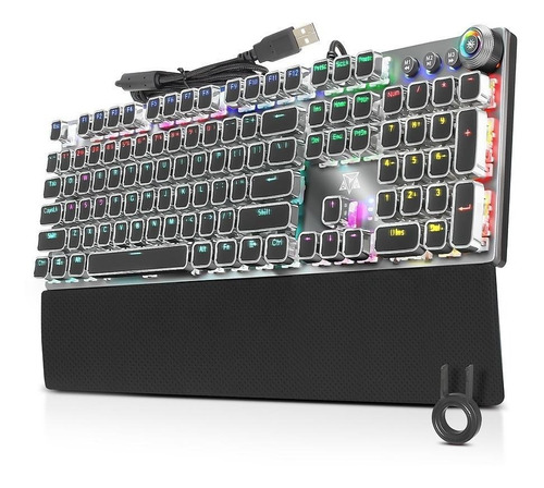 Teclado gamer Adamantiun Excalibur AK-4000 QWERTY Blue inglês US de cor prata com luz rainbow