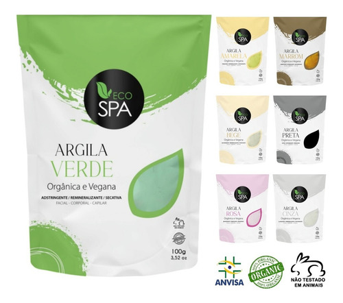 Argila Verde, Preta, Branca, Rosa, Amarela, Cinza E Outras. Tipo De Pele Argila Verde 100g