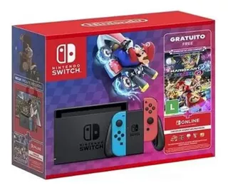 Nintendo Switch 32gb + Mario Kart 8 Deluxe Cor: Vermelho-néon, Azul-néon E Preto