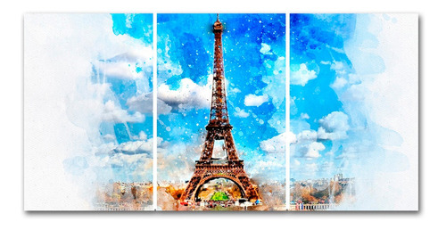 Cuadro Torre Eiffel Acuarela 60x120 Cm Entero O Triptico