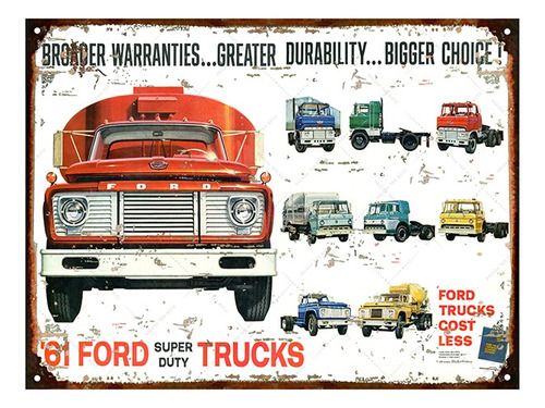 Cartel Chapa Publicidad Antigua Ford Camion Trucks 1961