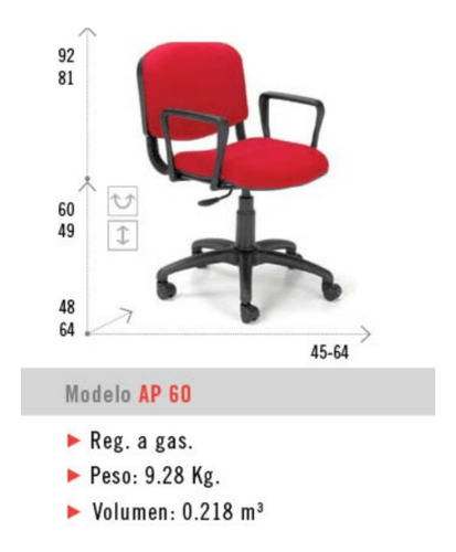 Imagen 2 de 5 de Silla De Pc Oficina Escritorio Con Ruedas Ap 60 Neumatica