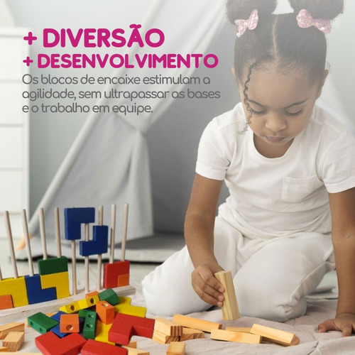 Blocos De Encaixe Vertical Tetris Brinquedo Em Mdf Educativo Pedagogico 20 Peças De Montar Infantil