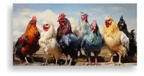 Comprar 100x50cm Cuadro Gallos Y Gallinas - Estilo Estilo Óleo