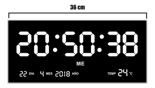Reloj De Pared Digital Led Azul 36 X 15 Cm Calendario Termometro