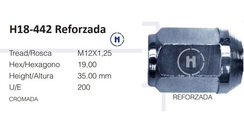 Tuerca 35mm Birlo M12x1.25 Cromada Tsuru 82-02 Kit Con 10