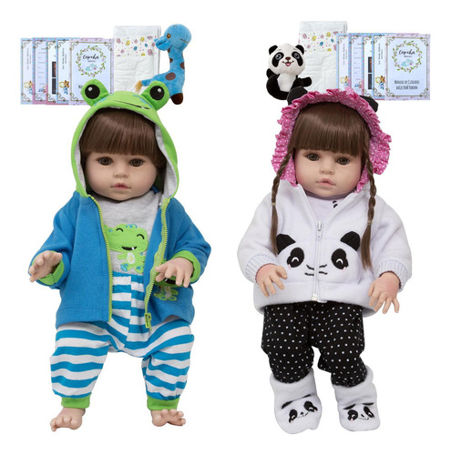 Bebe Reborn Gêmeos Casal Pandinha Girafinha Baby Com Itens