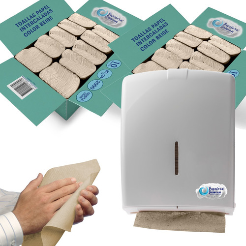  Dispenser Toalla Intercalada Mano + 20 Packs De 250 Beige