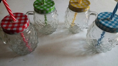 Vasos Mason Jar Jarra De Vidrio Varios Colores Con Asa Piña