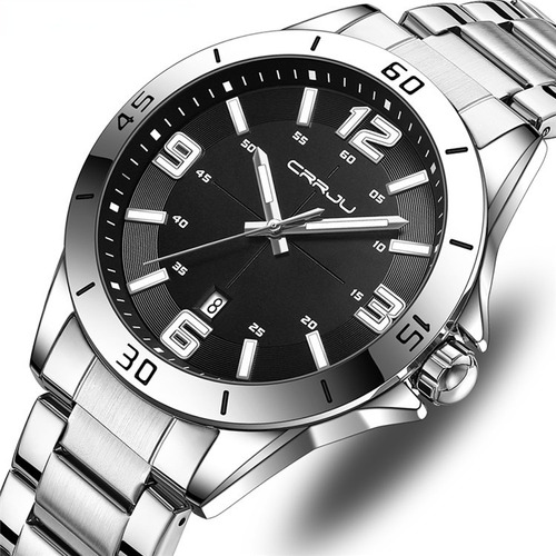 Reloj De Cuarzo Impermeable Crrju Stainless Para Hombre Color Del Fondo Silver Black