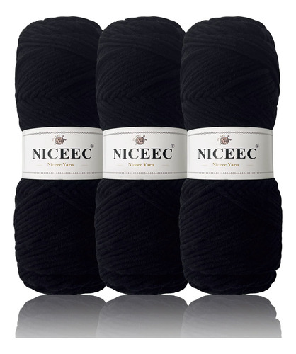 Niceec Hilo Suave 3 Madeja 100% Acrilico 8 Capa Color Negro