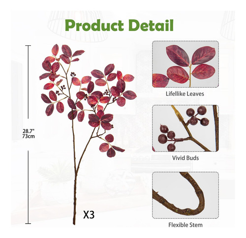 3pcs Tallos Artificiales De Vegetación, Ramas De Imitación P