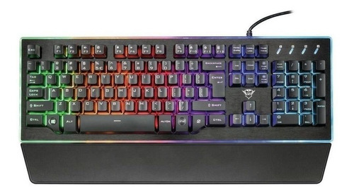 Teclado gamer Trust GXT 860 Thura QWERTY español color negro con luz rainbow