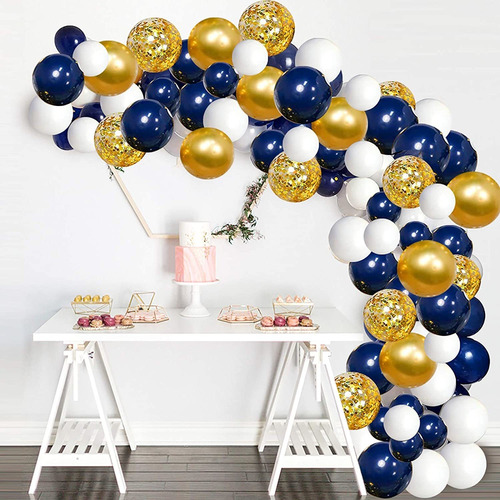 Arco Globo Organico Latex Azul Confetti Dorado Niño Hombre 