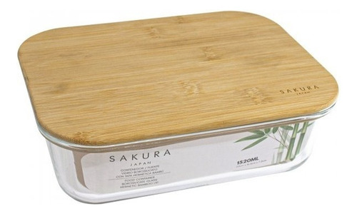 Contenedor Taper Sakura Vidrio Tapa Hermetica Bamboo Mediano