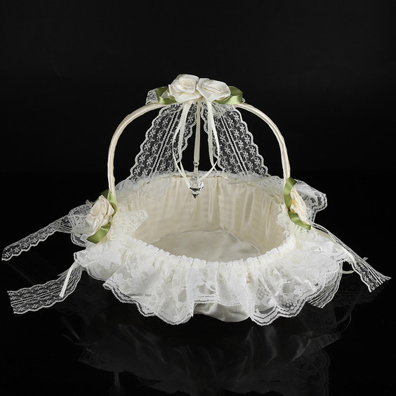 Canasta romántica de encaje para niña de flores decoración canasta de boda cestas de novia con lazo de satén de bambú para decoración de banquete de boda canasta de niña de flores 
