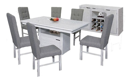 Antecomedor Belgica 6 Sillas Gris Diseño de la tela de las sillas Liso