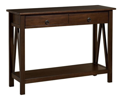 Mesa Consola De Madera Y Mdf Color Tabaco Doble Cajón Titian