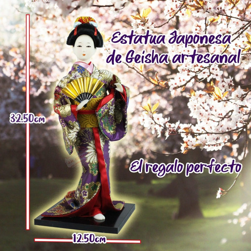 Figura Geisha Con Tela Doll Japon Artesania Kimono Estatua