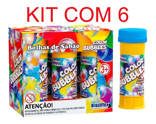 Bolhas De Sabão 50 Ml Color Bubbles 6 Unid Atóxica Perfumada