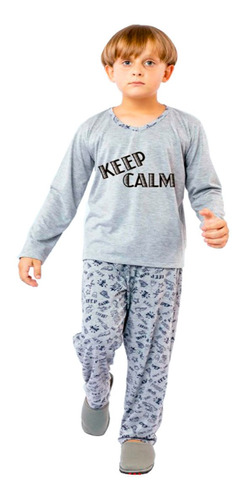 Pijama Infantil Manga Longa Menino Malha Inverno 10 A 16anos