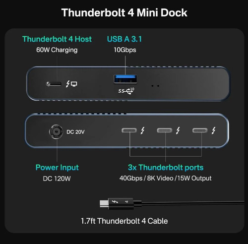 Dock Station Hub 5 Em 1 Usb-c Thunderbolt 4 40gbps