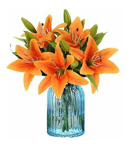 Flores Artificiales De Latex Lilium Realistas Naranja X5