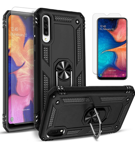 Funda Negra Anillo + Protector Para Galaxy A50