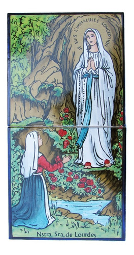 Mayólica Virgen De Lourdes -  2 Azulejos - (15 X 30)