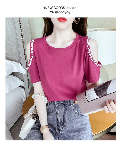 Camiseta De Algodón Con Hombros Descubiertos Top De Verano D