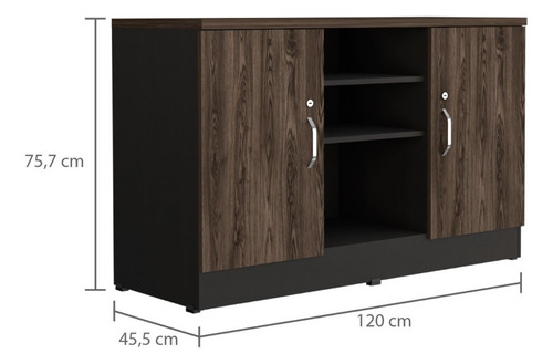 Biblioteca Gabinete Home Office 2 Puertas Color negro-coñac