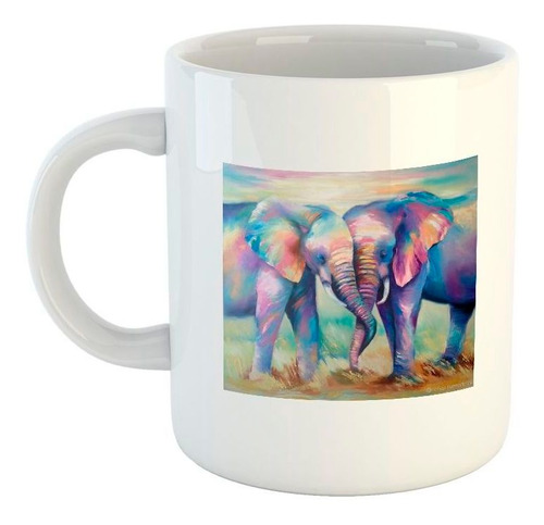 Taza De Ceramica Elefantes Juntos Pintura Art