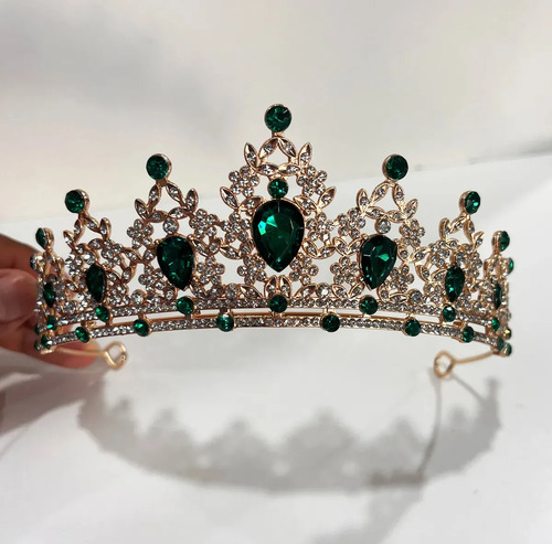 Corona Tiara Strass Rojo/rosa/verde/azul 15 Años/novia/boda Dorado /verde
