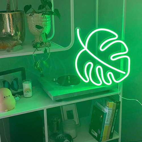 Letrero Neon Monstera Hoja Ultra Brillante Acrilico Grueso Color Verde