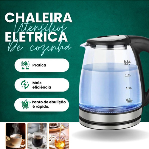 Chaleira Jarra Bule Elétrica Transparente Vidro Temperado