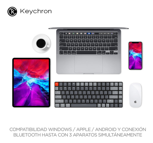 Imagen 6 de 10 de Teclado Mecanico Wireless Keychron K3 Version 2 Rgb Qwerty Brown Switch Hotswappable Distribución Ansi Inglés Us Low Profile Bluetooth Gamer Coder Pc Mac Tamaño Layout 75%