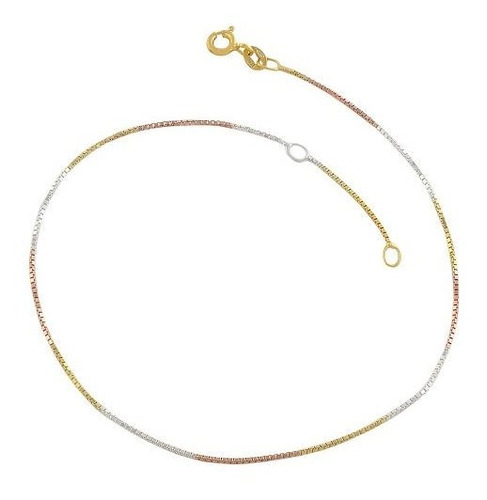 Kooljewelry 14k Tri-color Oro Sobre Plata 0,8 Mm Caja Veneci