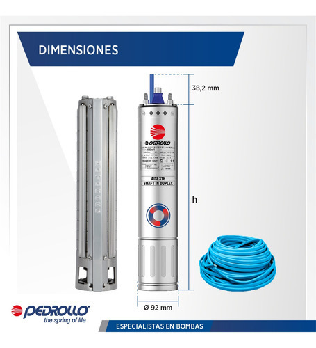 Bomba Sumergible Pozo Pedrollo Bsi 412+cable Trif. 3 Hp