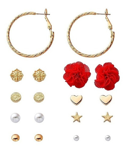 Hermoso Set Por 9 Pares De Aretes Dorados Trish De Avon