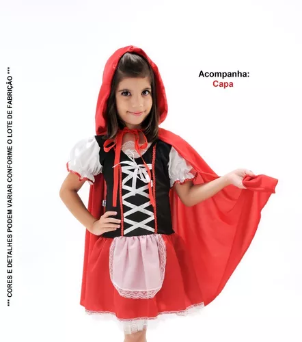 Vestido festa infantil da chapeuzinho vermelho e capa vermelha