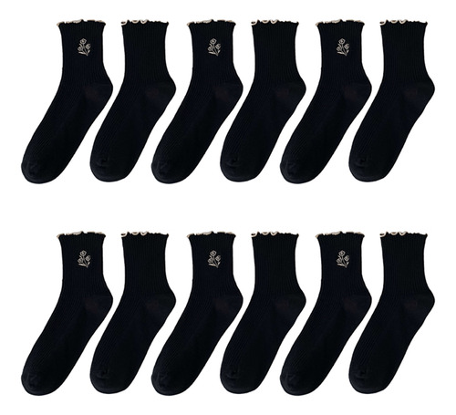 6 Pares De Calcetines Tobilleros Casuales Con Volantes, Colo