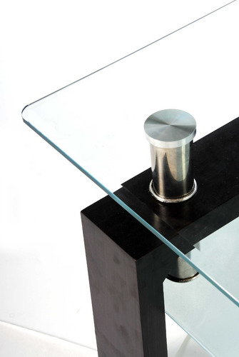 Mesa Ratona Moderna Vidrio Madera Paraiso Natural O Negro