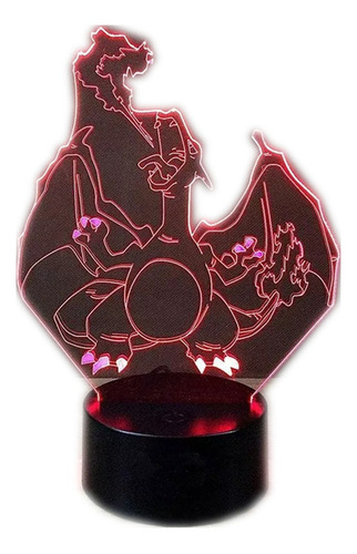 Yougifts Ilusión 3d Charizard Luz Nocturna Led, 7 Colores