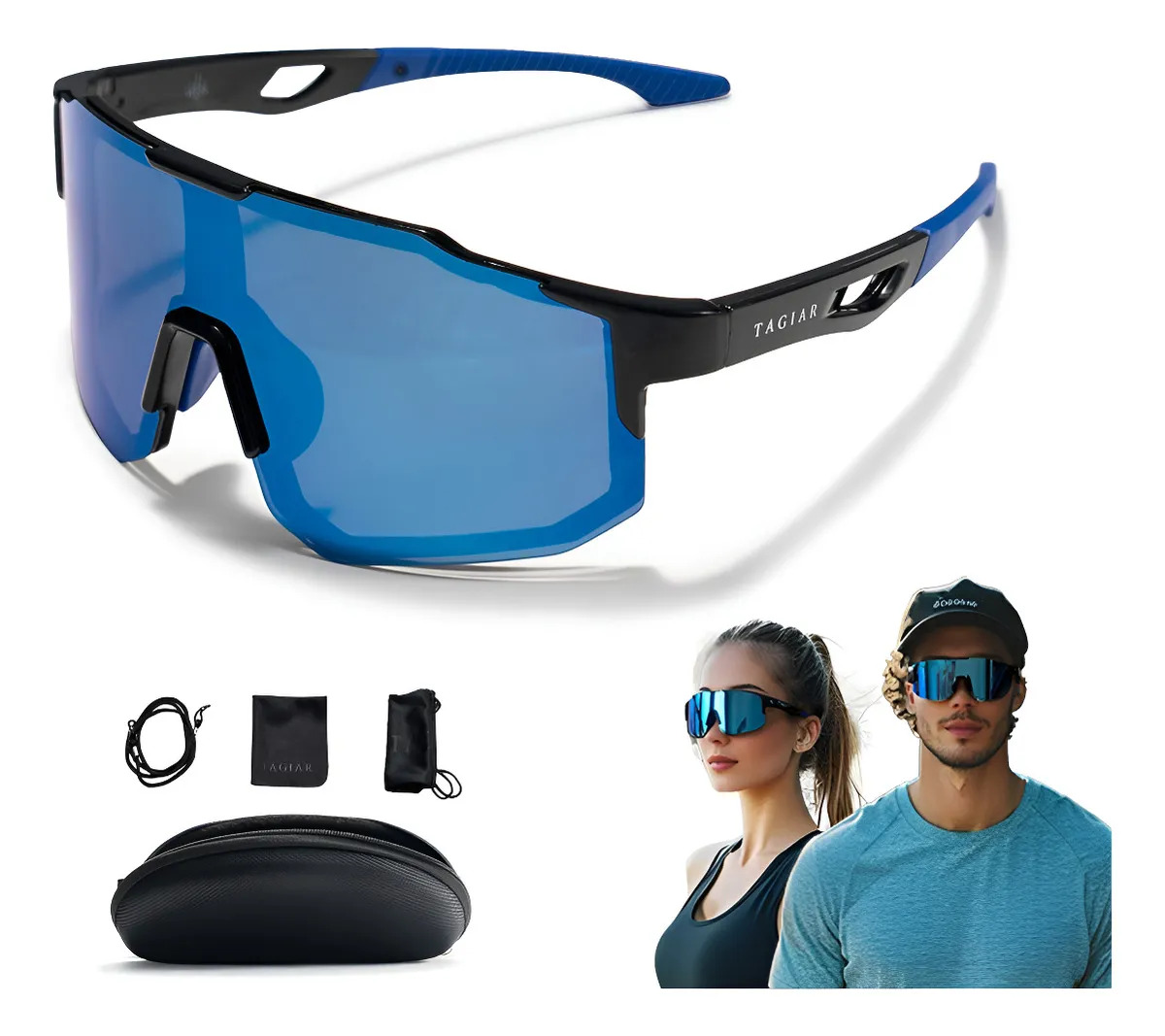 Tagiar Gafas De Sol Deportivas Unisex Para Correr,ciclismo Lente Azul Armazón Negro/azul