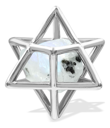 Dije Merkabah Y Cadena De Plata Con Piedra Luna Chica Color Blanco