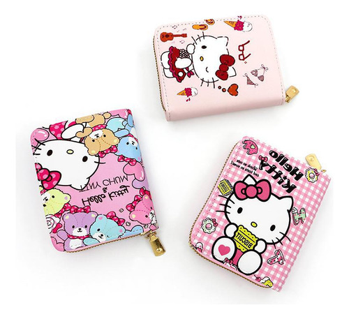 Cartera Corta De Dibujos Animados Con Cremallera Hellokitty