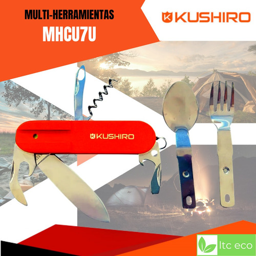 Imagen 2 de 10 de Cortaplumas Navaja Con Cubiertos Kushiro 8 Func Camping