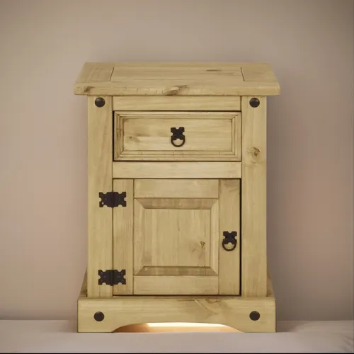Mesa De Luz Linea Mexicana Madera Maciza 1 Cajón 1 Puerta Color Marrón Claro